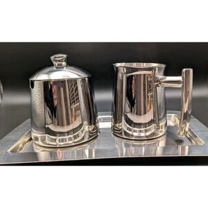 Elegant Frieling 18/10 Stainless Sugar Bowl, Lid & Creamer Tray For Tea Coffee
